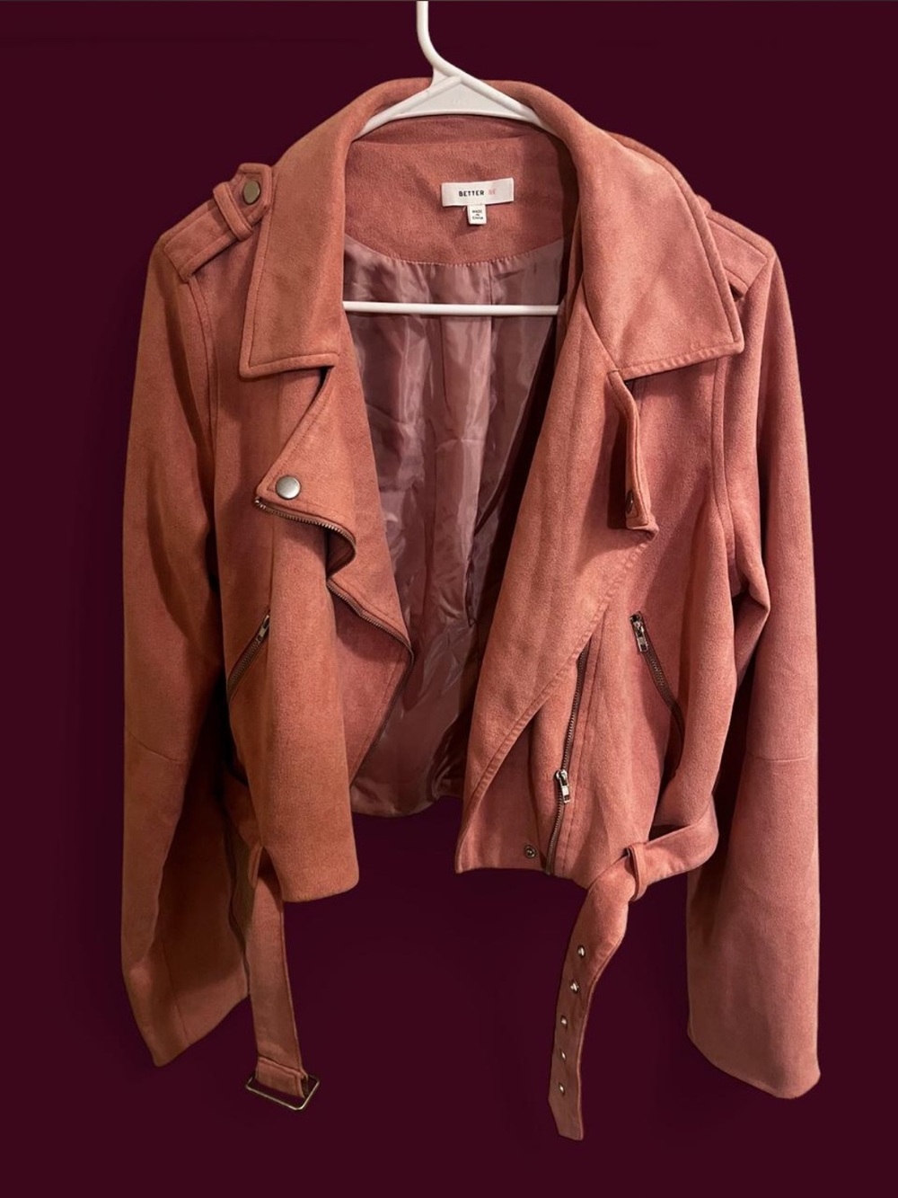Women's Dusty Rose Faux Suede Moto Jacket